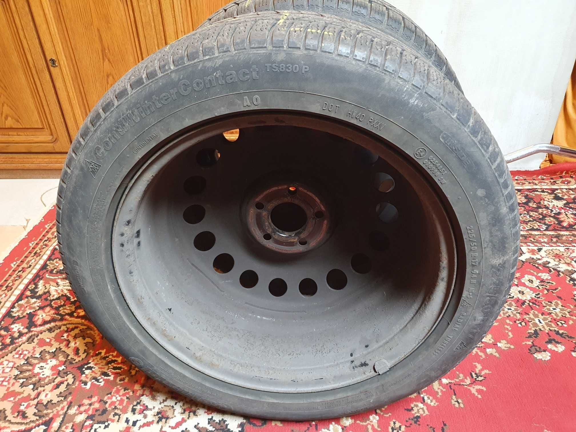 Używane opony zimowe CONTINENTAL 2x 225/50/R17 + 4x stalowe felgi