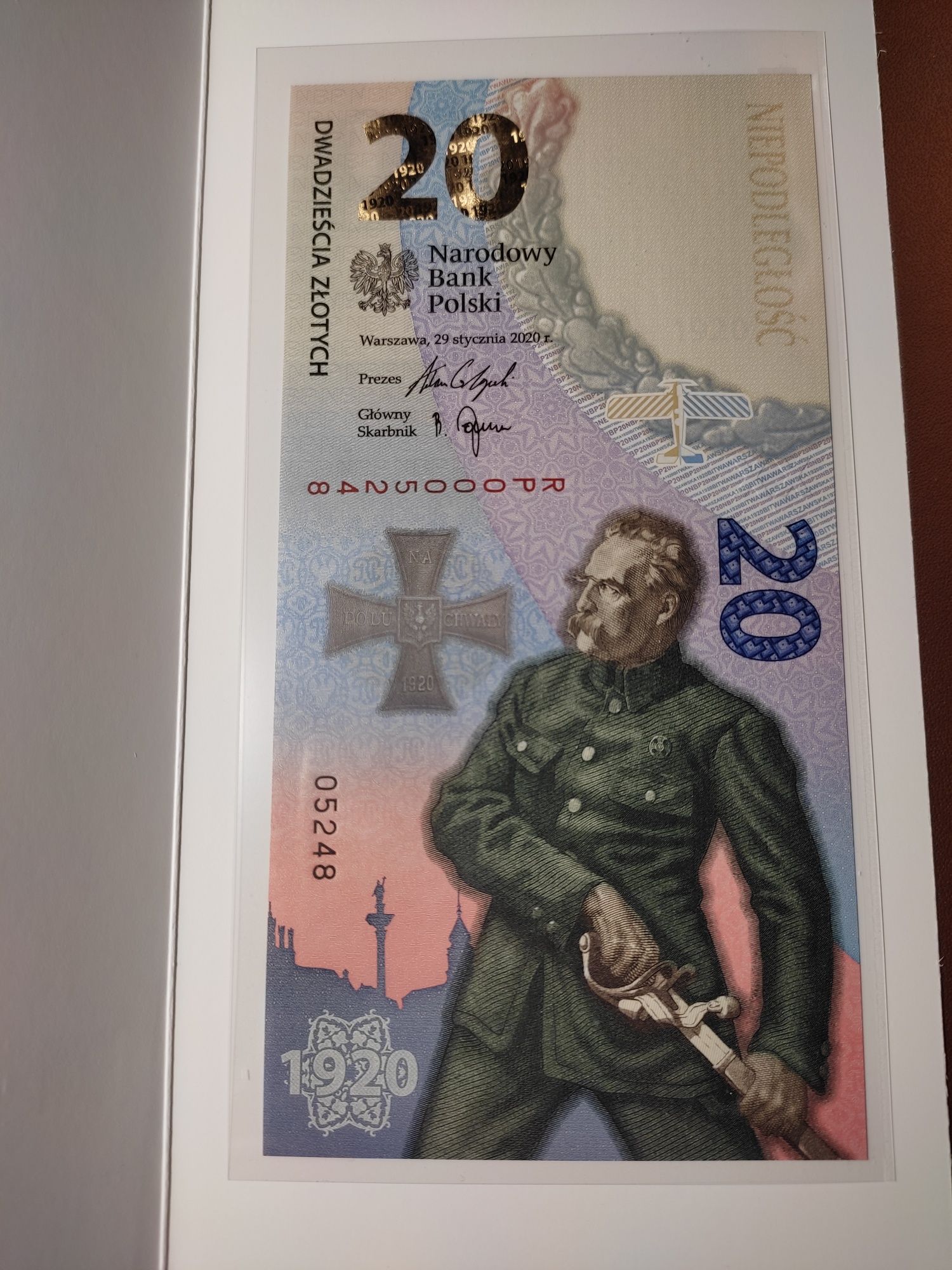 Banknot Bitwa Warszawska 20 złotych, niski numer, UNC