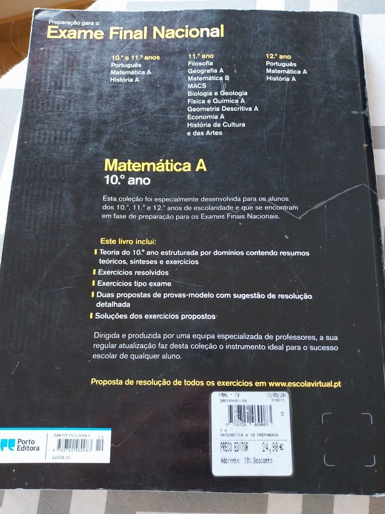 Livro preparação para o exame nacional Matemática A da Porto editora
