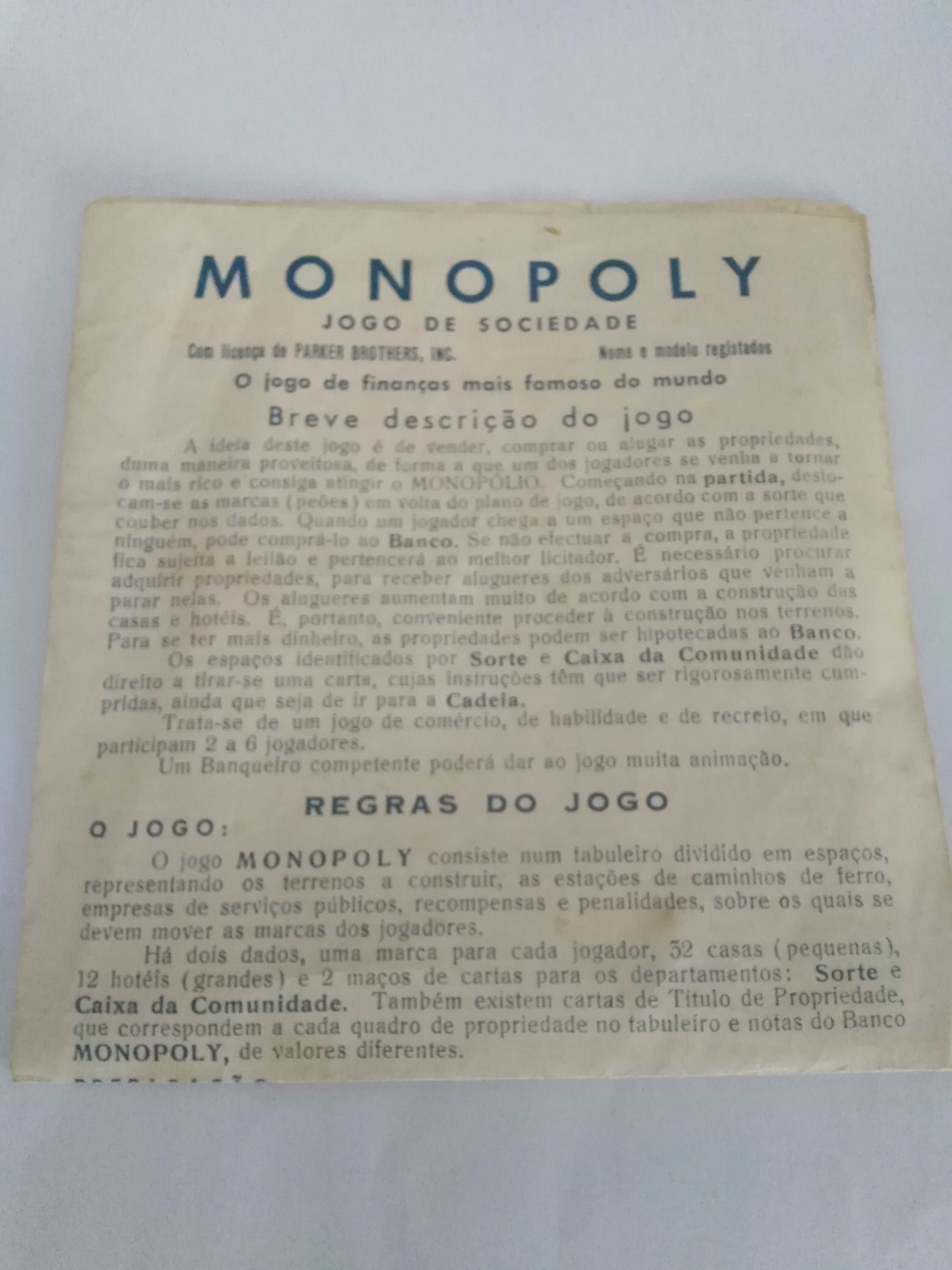 Manual de Instruções de Monopoly/Monopólio antigo dos anos 60.