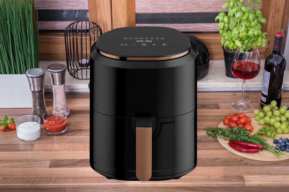 nowa frytkownica beztłuszczowa air fryer linbox kolorowe ikony czarna