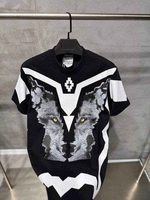MARCELO BURLON футболка мужская черная с волком унисекс оверсайз