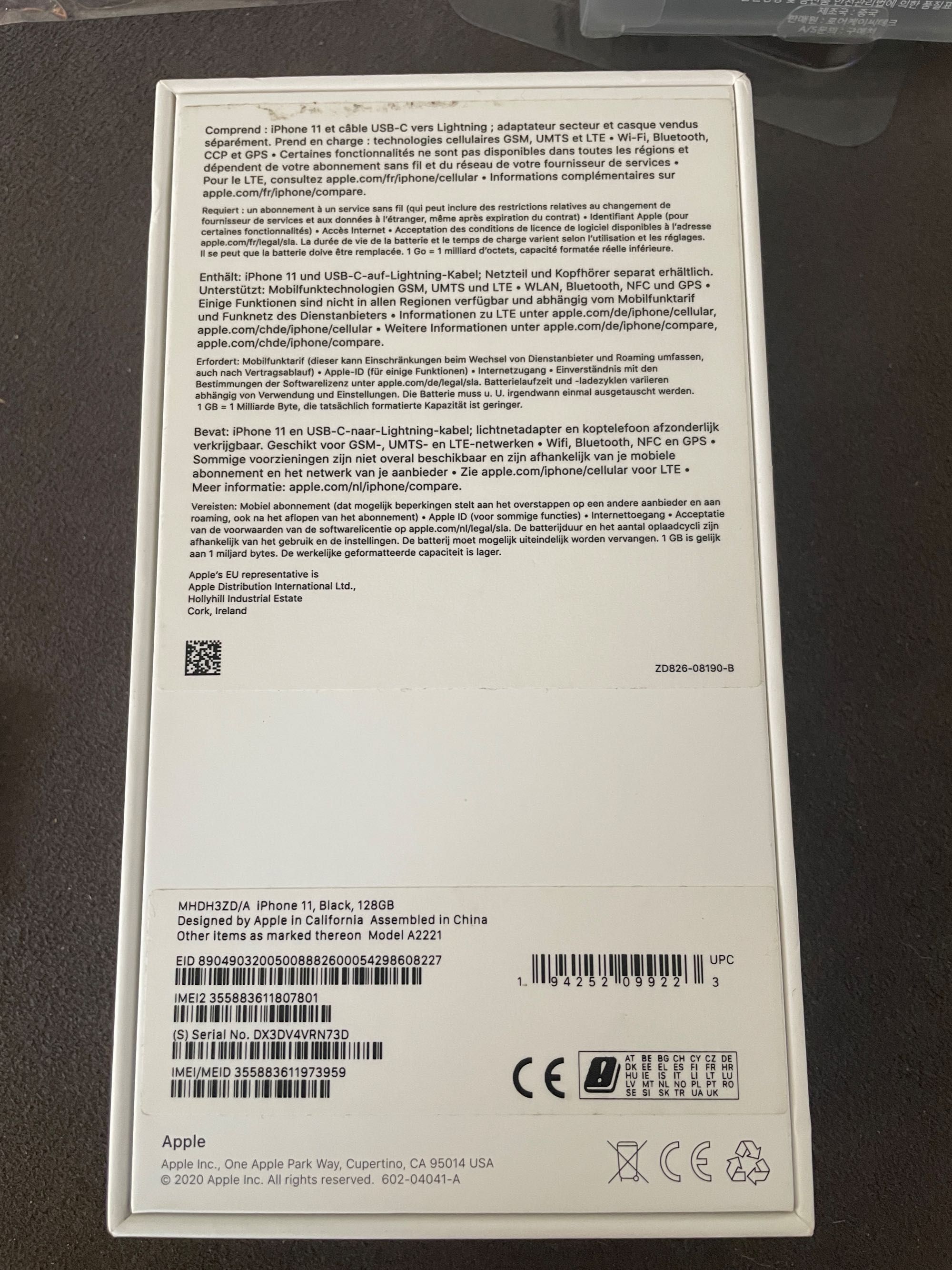 Zestaw do iPhone 11 pudełko kabel, etui, szkło na przód, tył i aparaty