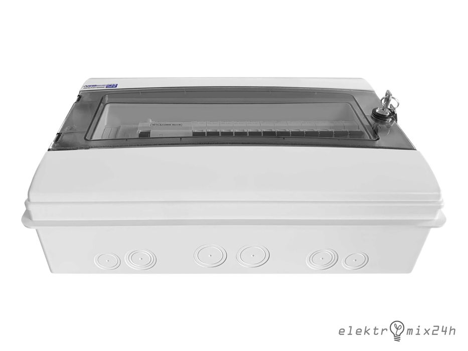 Rozdzielnica podtynkowa, hermetyczna IP65 na klucz, gotowa 18 modułów