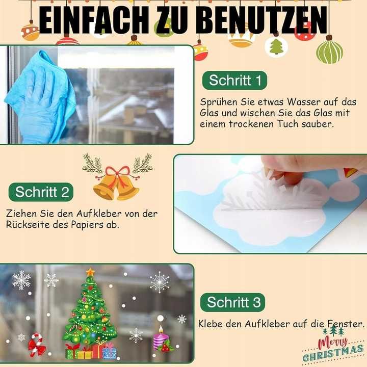 9szt naklejek bożonarodzeniowych na okno, z PCV, samoprzylepnych