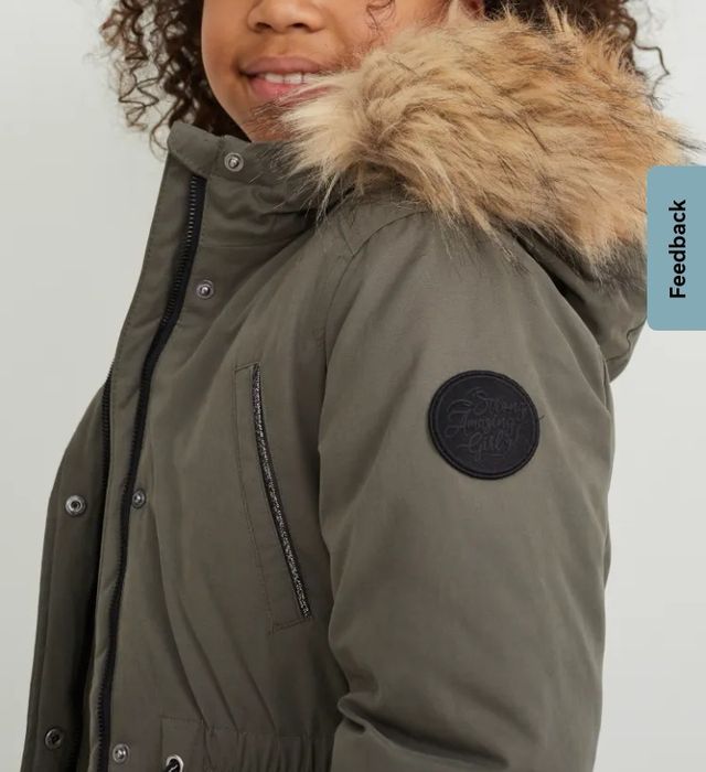 Nowa kurtka parka zimowa  khaki z kapturem r. 158 C&A