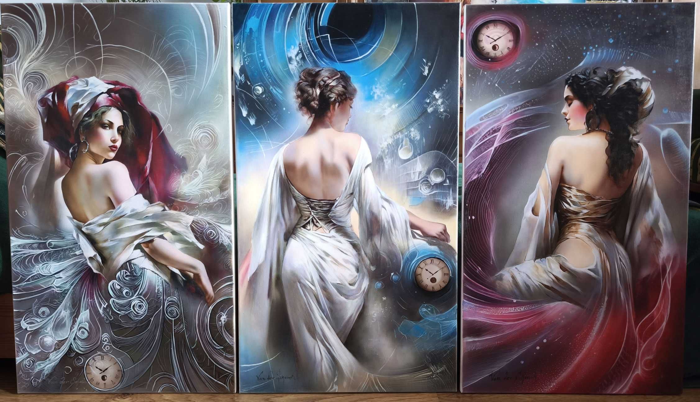 Tryptyk Muzy - sztuka magiczna 3 obrazy pięknych dam - 120 / 70 cm