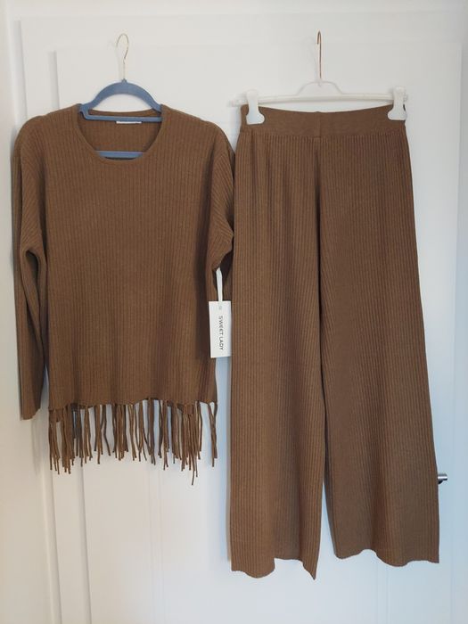 Komplet dzianinowy brąz