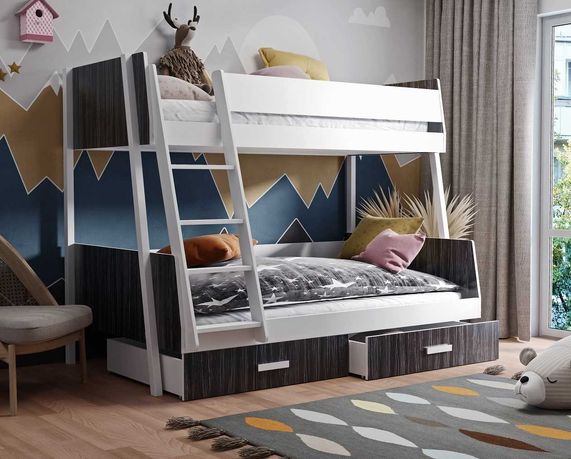 Śliczne łóżko piętrowe MORITZ 90x200+120x200 3-osobowe