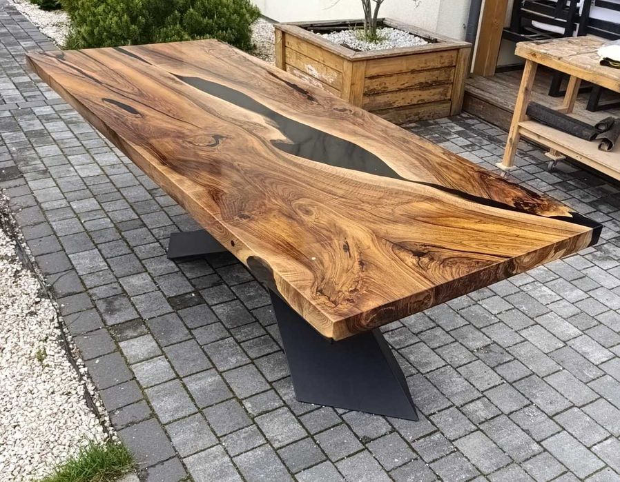 Nowoczesny stół do jadalni orzech włoski żywica dostawka #42