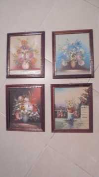 Conjunto de 4 quadros motivos florais