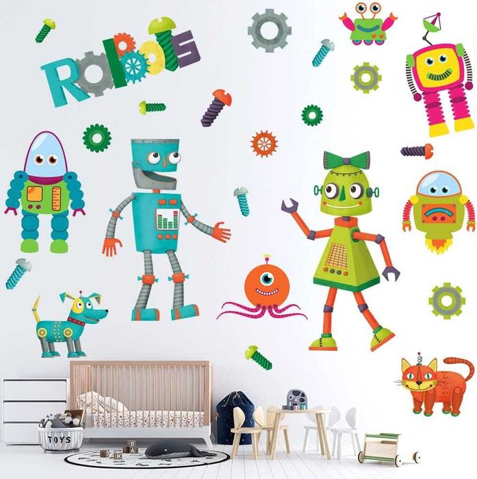 NAKLEJKA ścienna ROBOTY do pokoju dziecięcego dekoracja s045