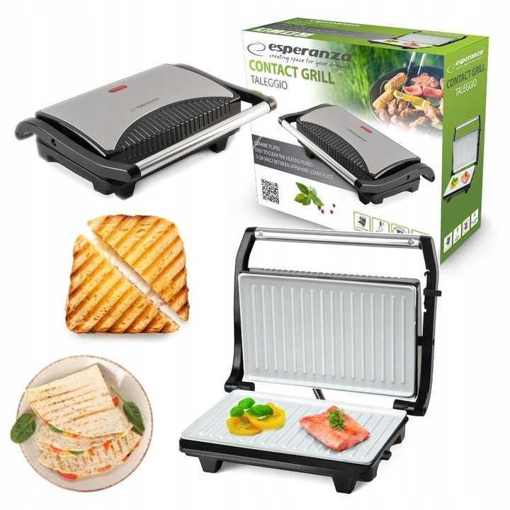 Kontaktowy grill elektryczny Esperanza EKG006 srebrny/szary 750 W NOWY