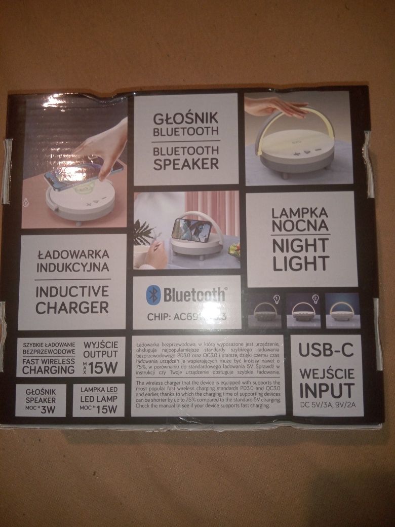 Ładowarka indukcyjna, głośnik bluetooth,lampka nocna, 3 w 1