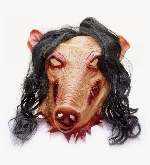 Maska Horror Świnia Lateksowa Przerażająca Peruka Halloween karnawał