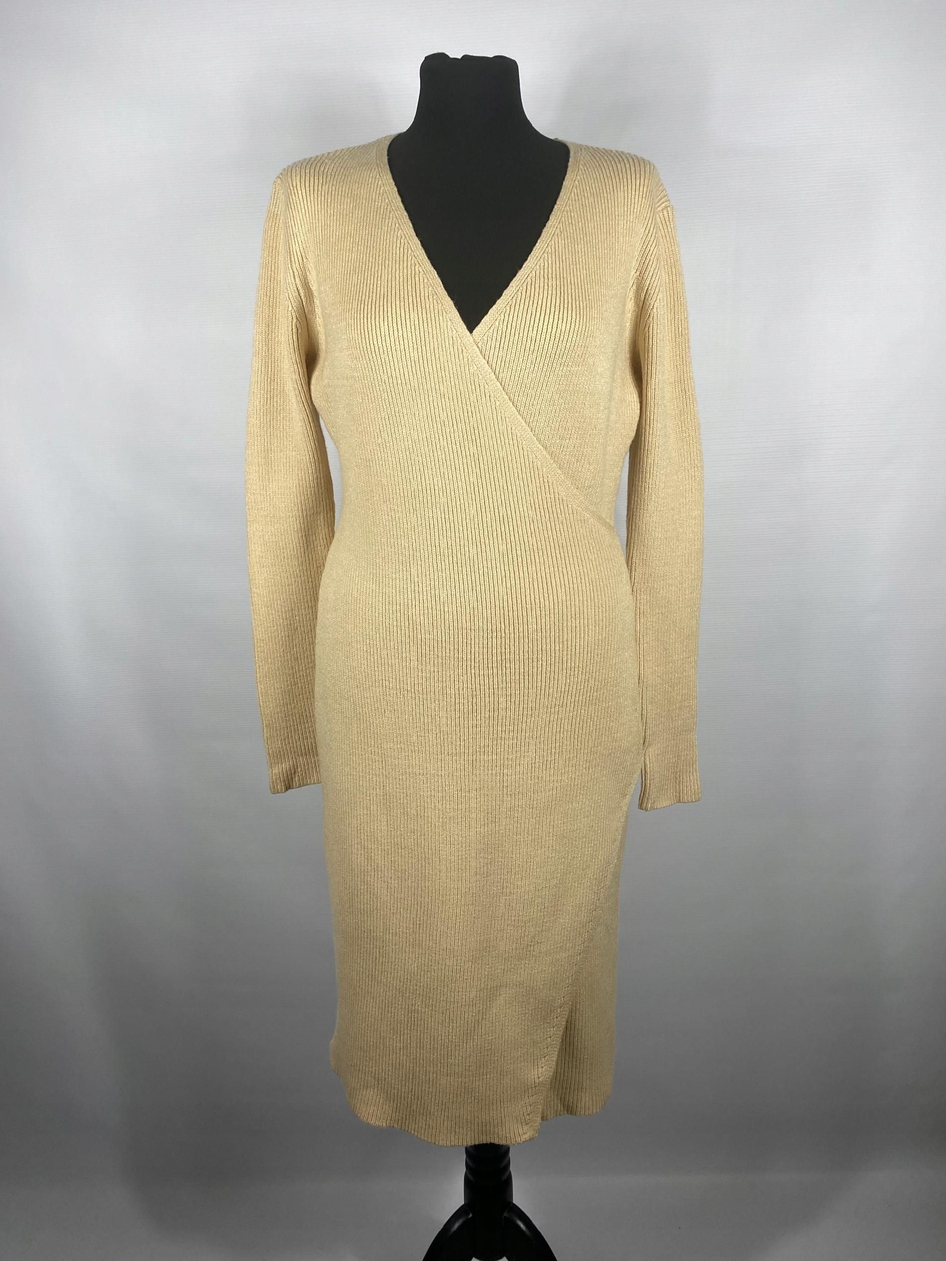 Sukienka Dzianinowa Ołówkowa Midi Beżowa Casual Shein L 40