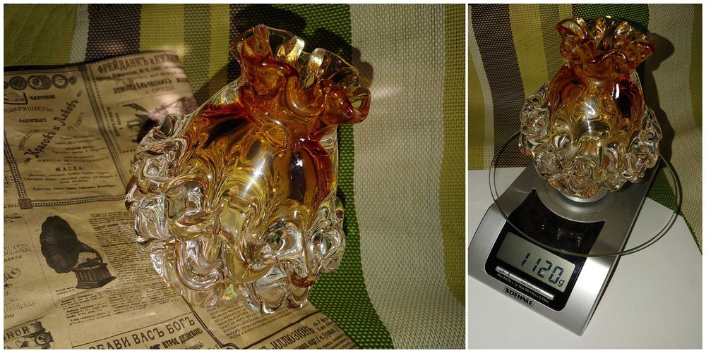 Ваза Гутное стекло Чехословакия Bohemia высота 12,5 см