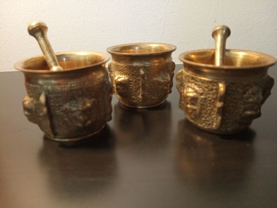 3 almofariz muito antigos de coleção com - latão Maçiço
