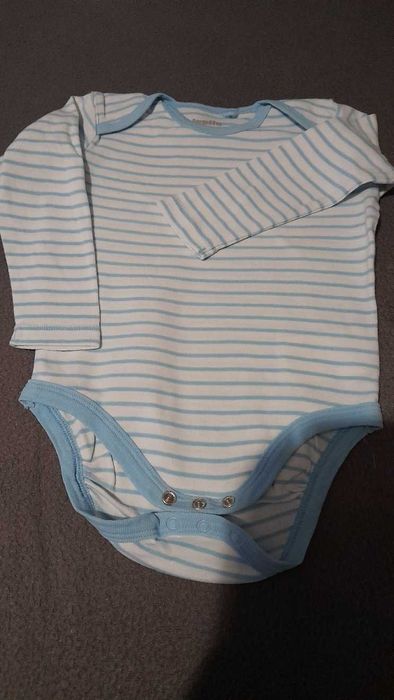 Body 74/80 biało-niebieskie w paski (3 sztuki)
