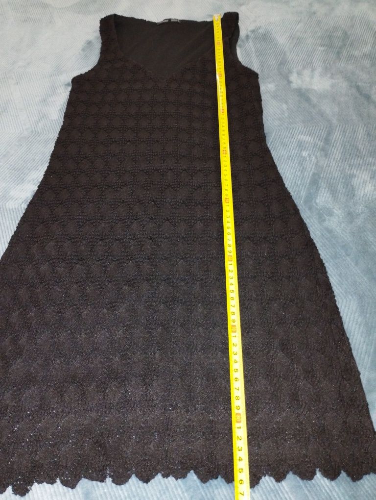 Krótka czarna sukienka Zara, ramiączka,ażurowy haft,r.36(S)