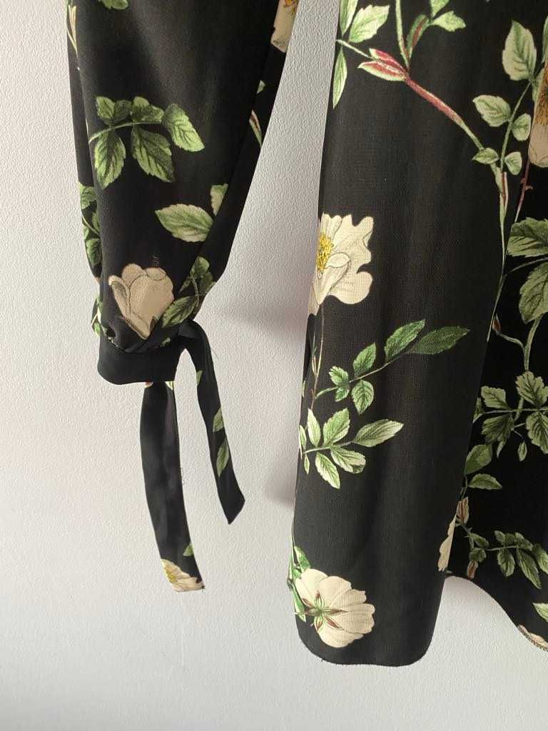 H&M Sukienka tunika czarna w kwiaty długi rękaw 40