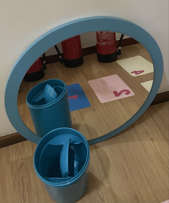 Espelho  e balde do lixo