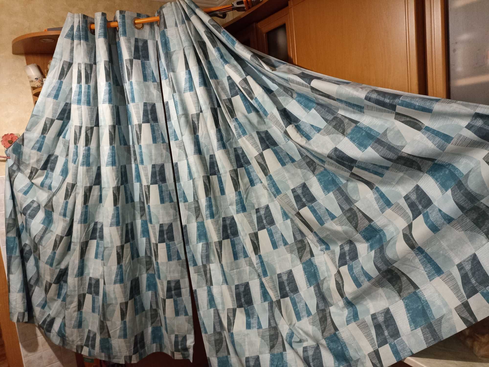 Стильні сучасні бірюза штори блекаут з геометричним принтом  168*182см