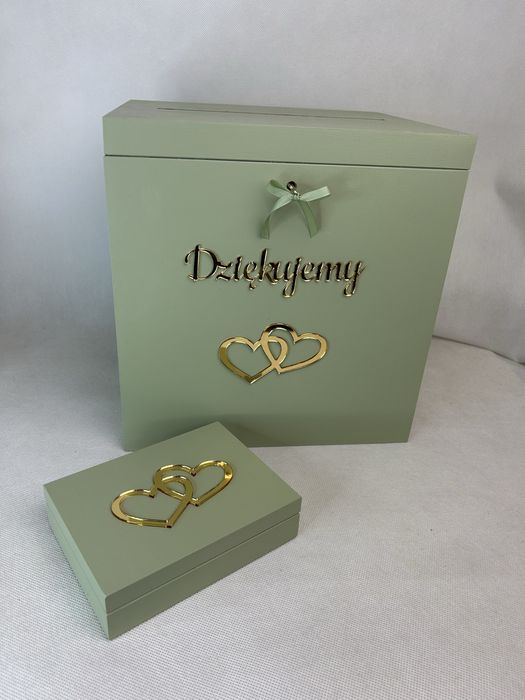 Zestaw pudełek na koperty i obrączki szałwia złoty