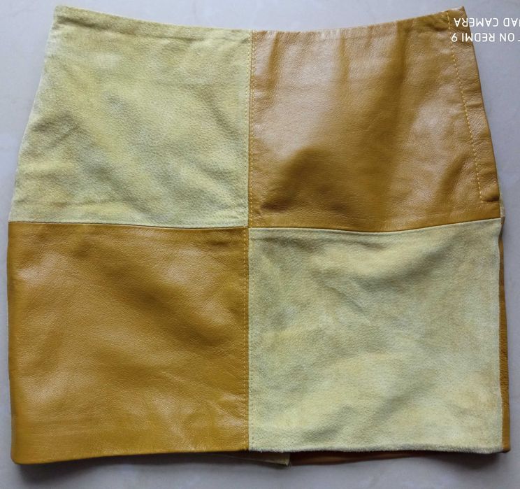 Forever 21 spódnica skórzana skóra naturalna 72 cm pas boho limonka