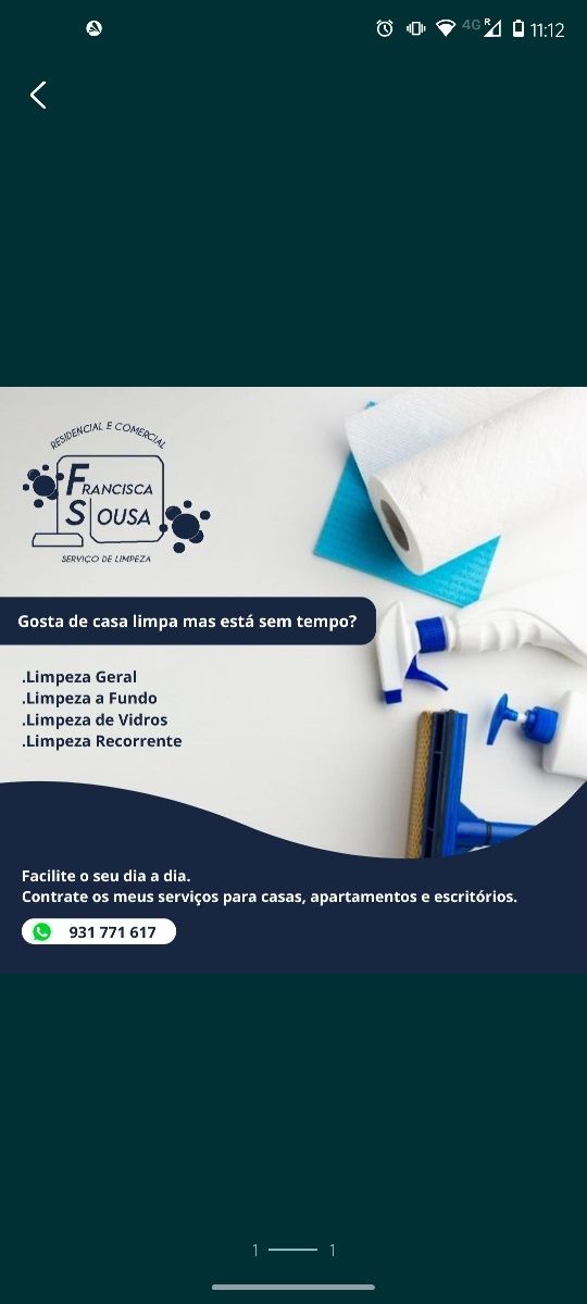 Ofereço meus serviços de limpeza