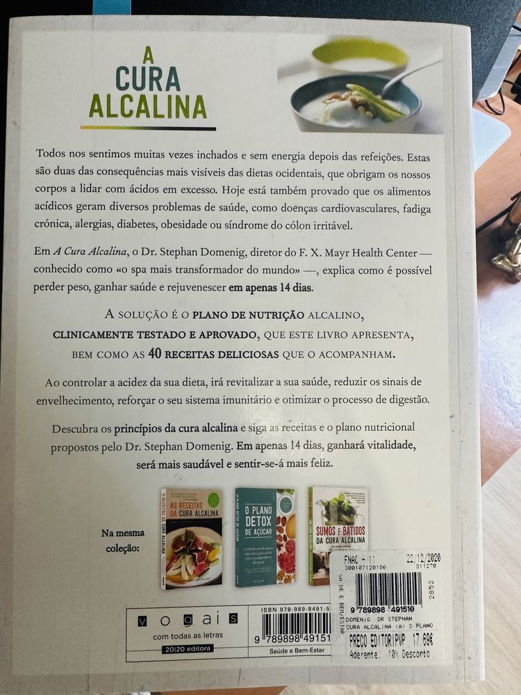 Livro A cura Alcalina com receitas da famosa dieta