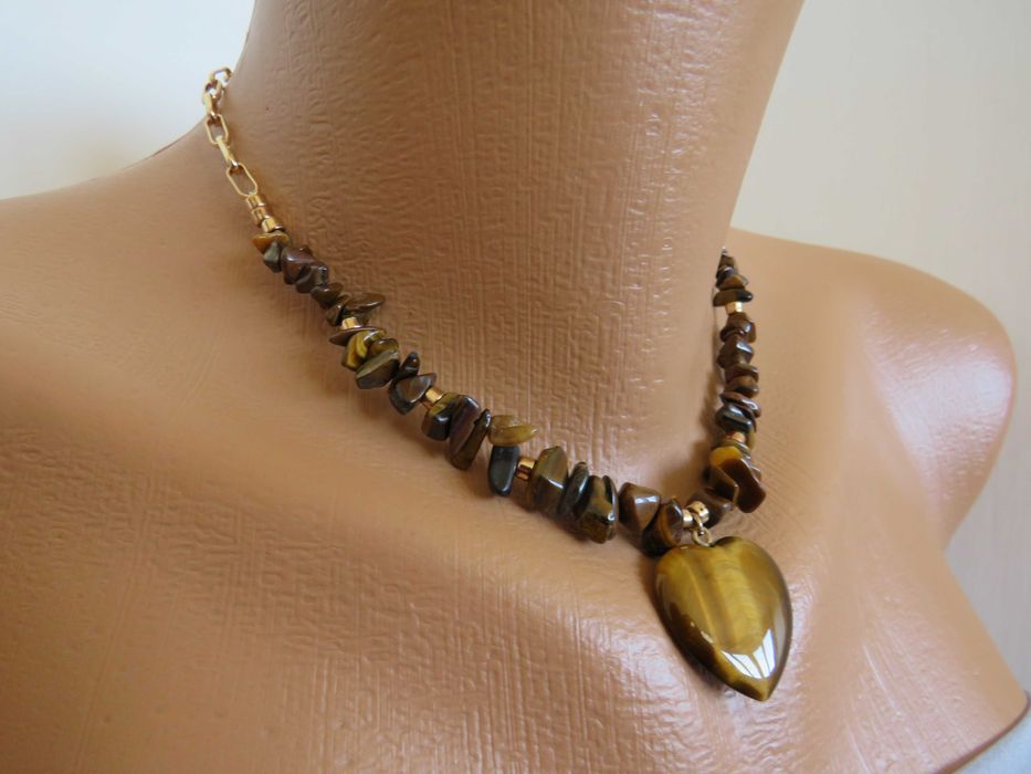 Naszyjnik serce :kamień naturalny TYGRYSIE OKO + bransoletka