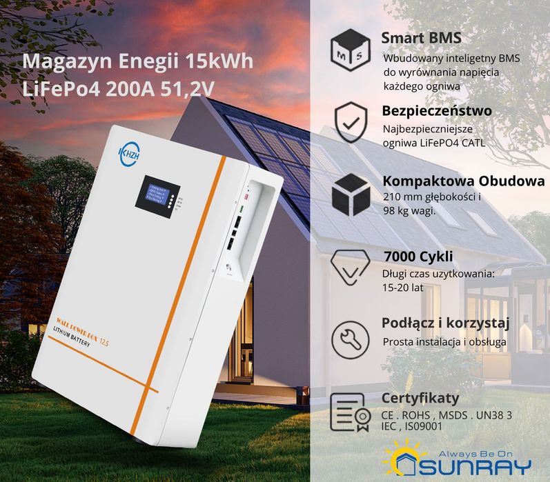 Magazyn Energii 15,36kWh Lifepo3 CATL 200A