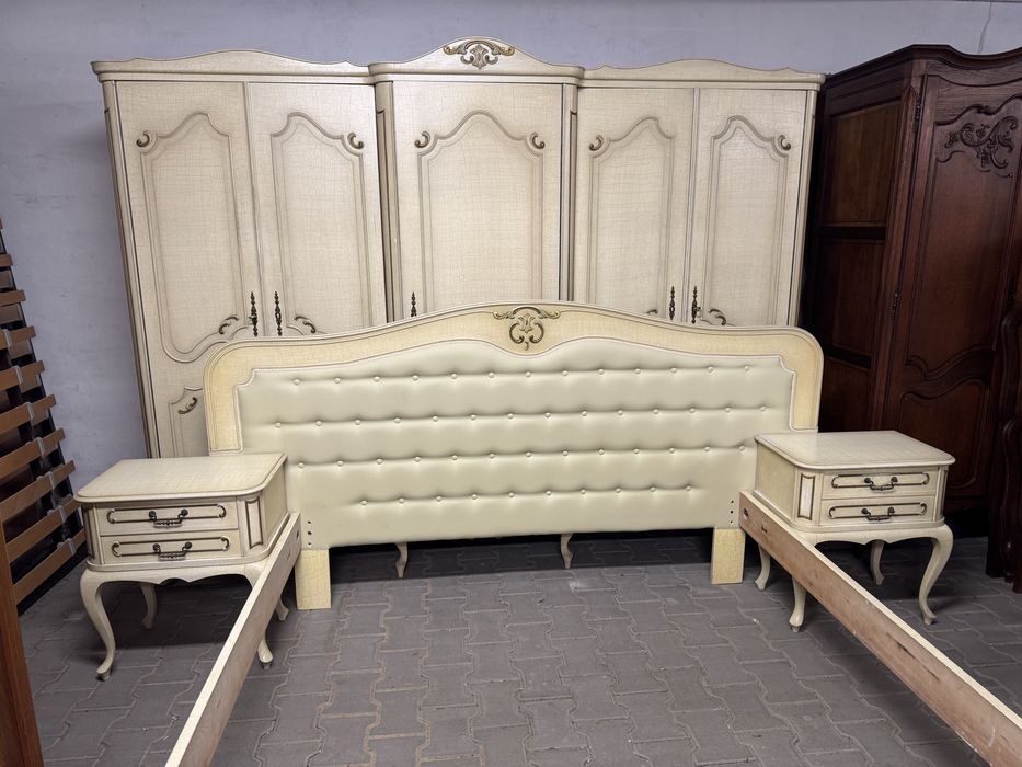 Sypialnia ludwikowska szafa łóżko toaletka meble do sypialni ecru