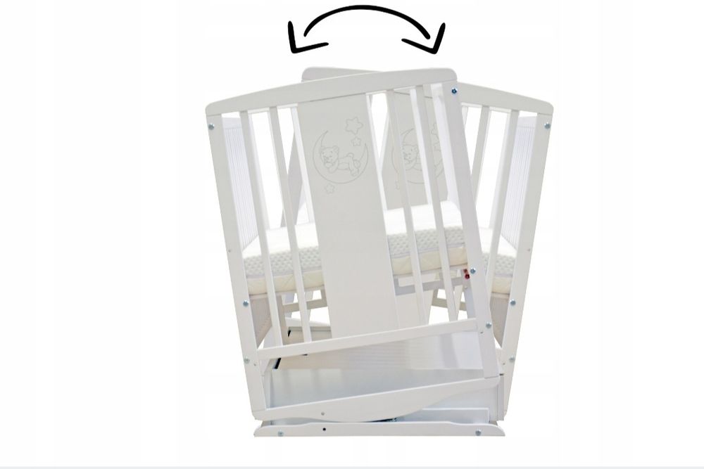 Łóżeczko Krzyś 3w1, kołyska, szuflada, barierką.