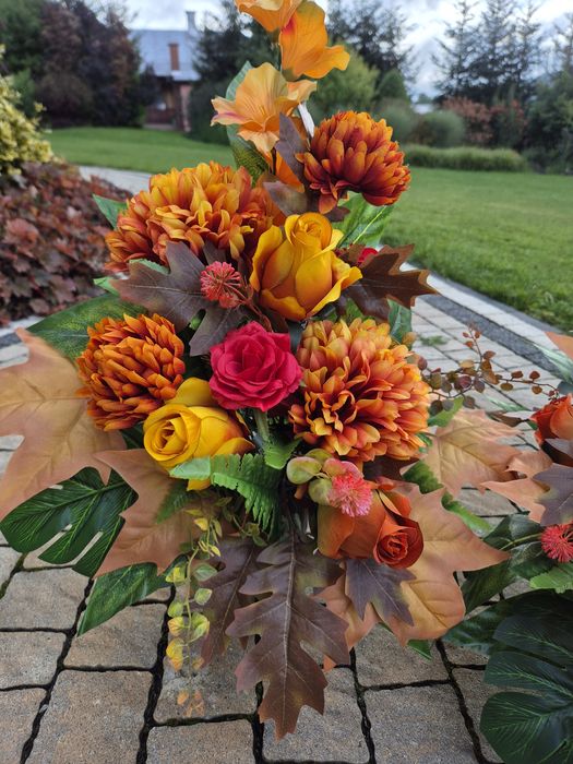 Komplet nagrobny bukiet chryzantemy jesienny rudy