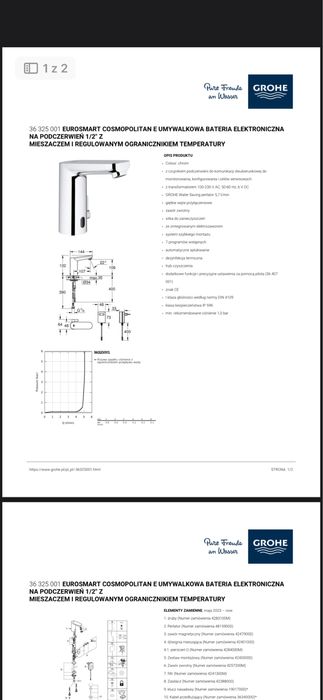 Grohe Eurosmart Cosmopolitan bezdotykowa bateria unywalkowa