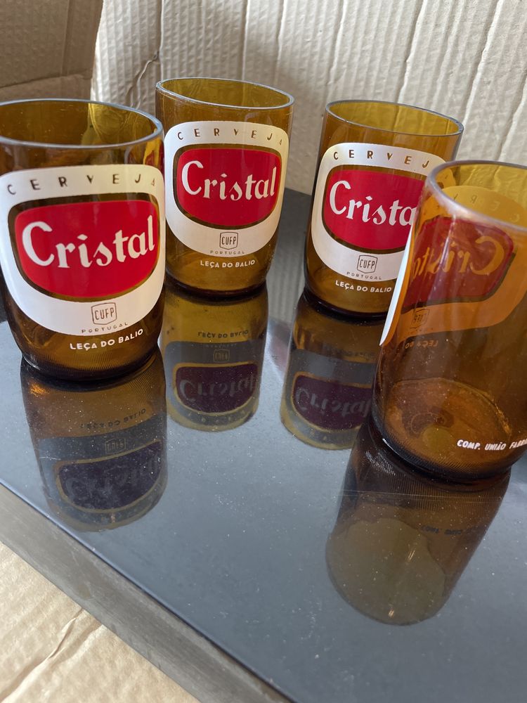 4 copos garrafas cerveja Cristal