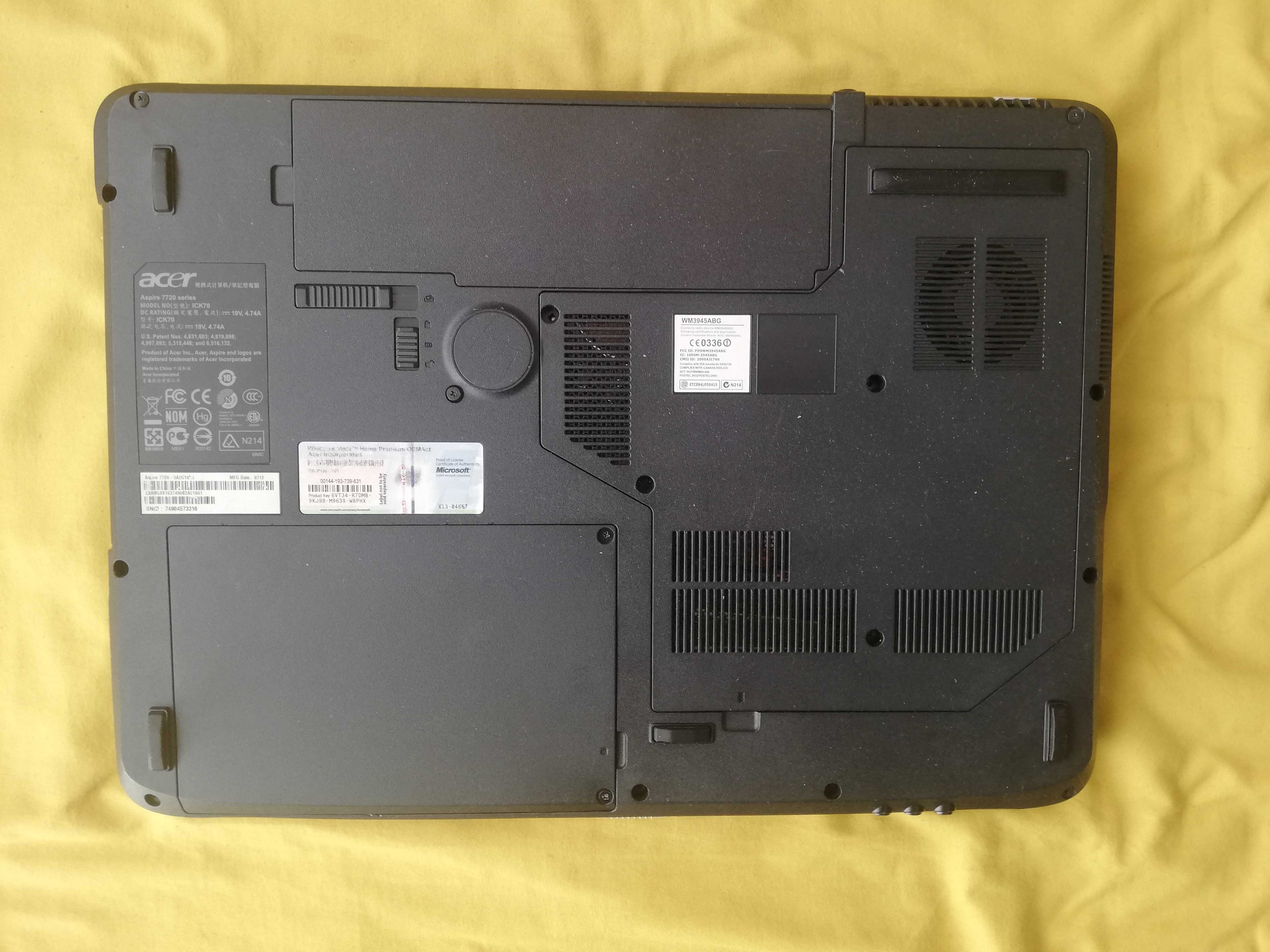 Laptop Acer Aspire 7720 ICK70 uszkodzony na części