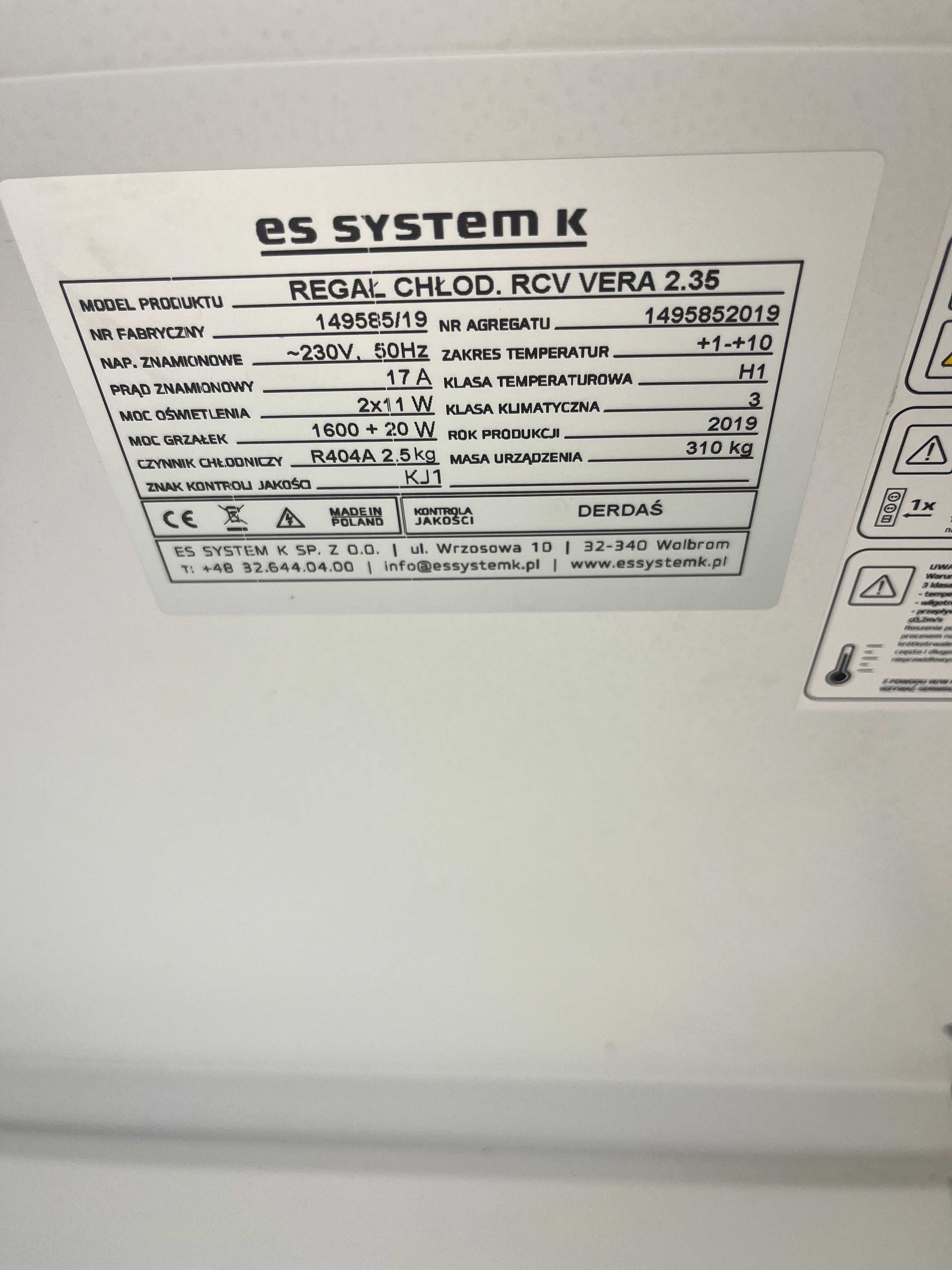 2019 r. Regał chłodniczy ES System K RCV VERA 4,6 m z agr. wew