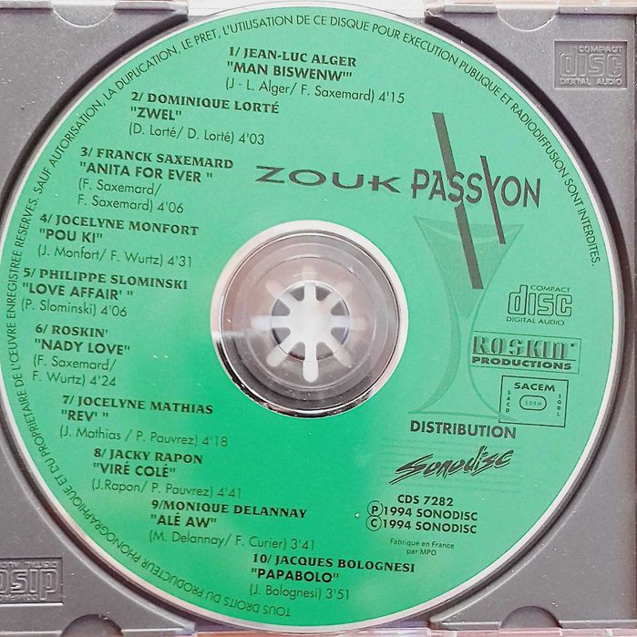 CD ZOUK Passion. Africa Zouk famosa em língua francesa. Inclui portes