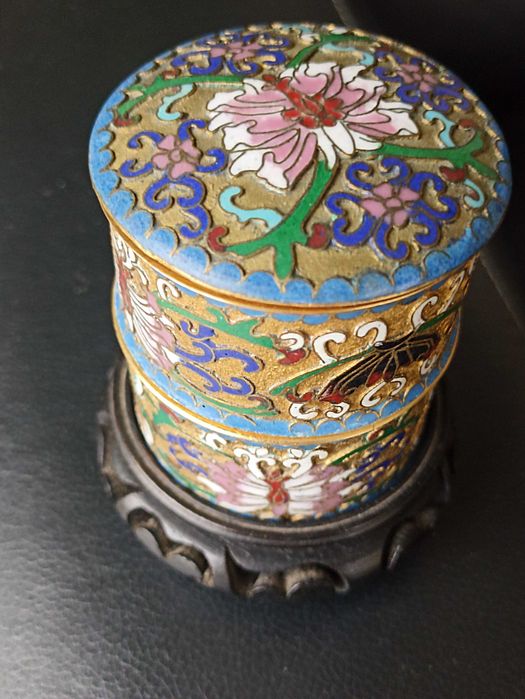 Caixa Dupla Cloisonné Esmaltada com motivos Lótus - Achado Raro
