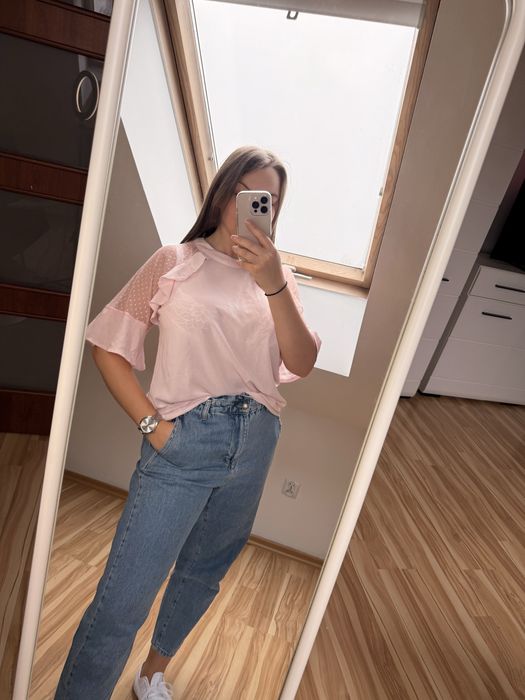 Bluzka damska pudrowy róź L/XL oversize Select