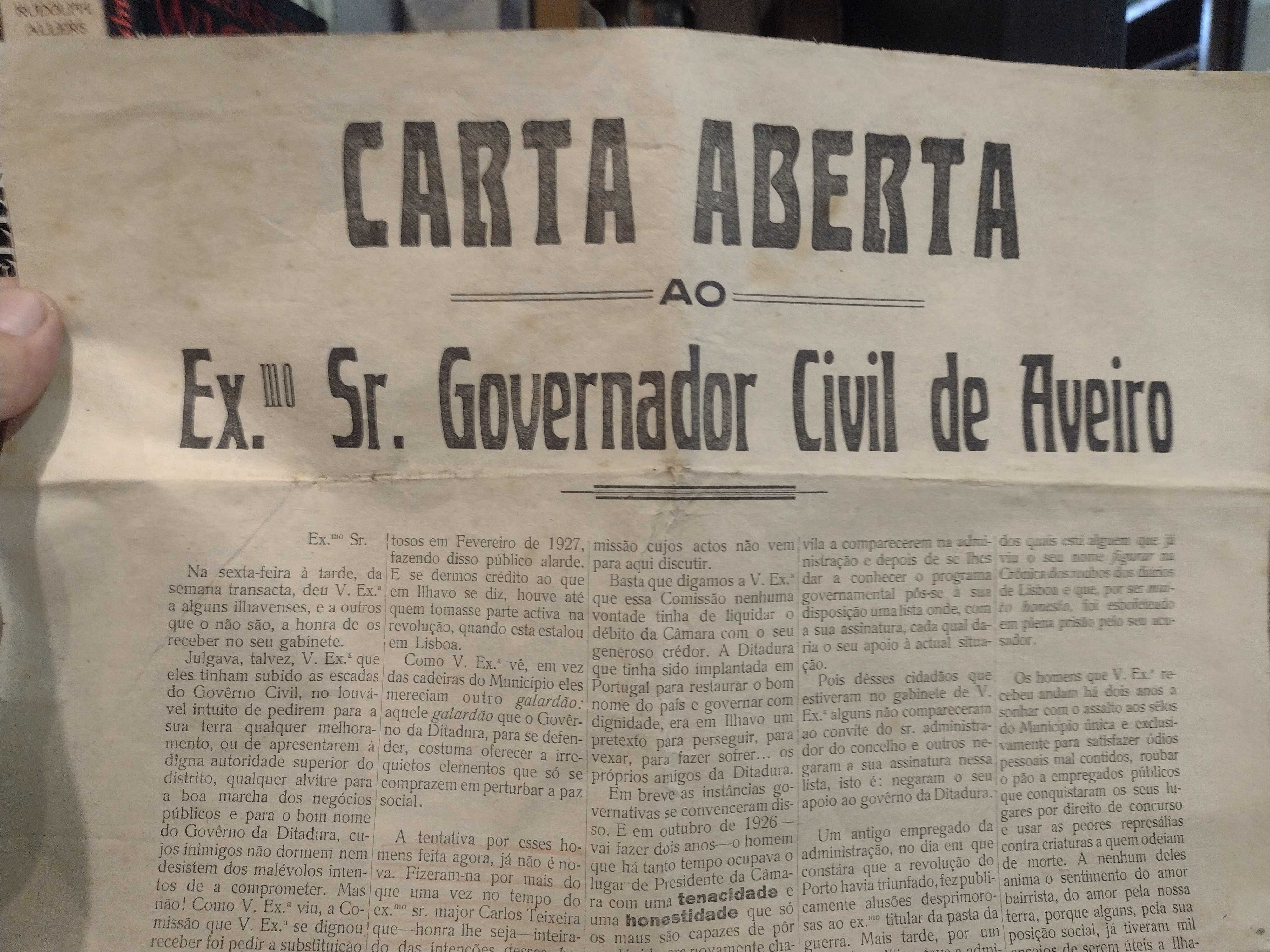 Carta Aberta ao Ex.mo, Sr, Governador Civil de Aveiro