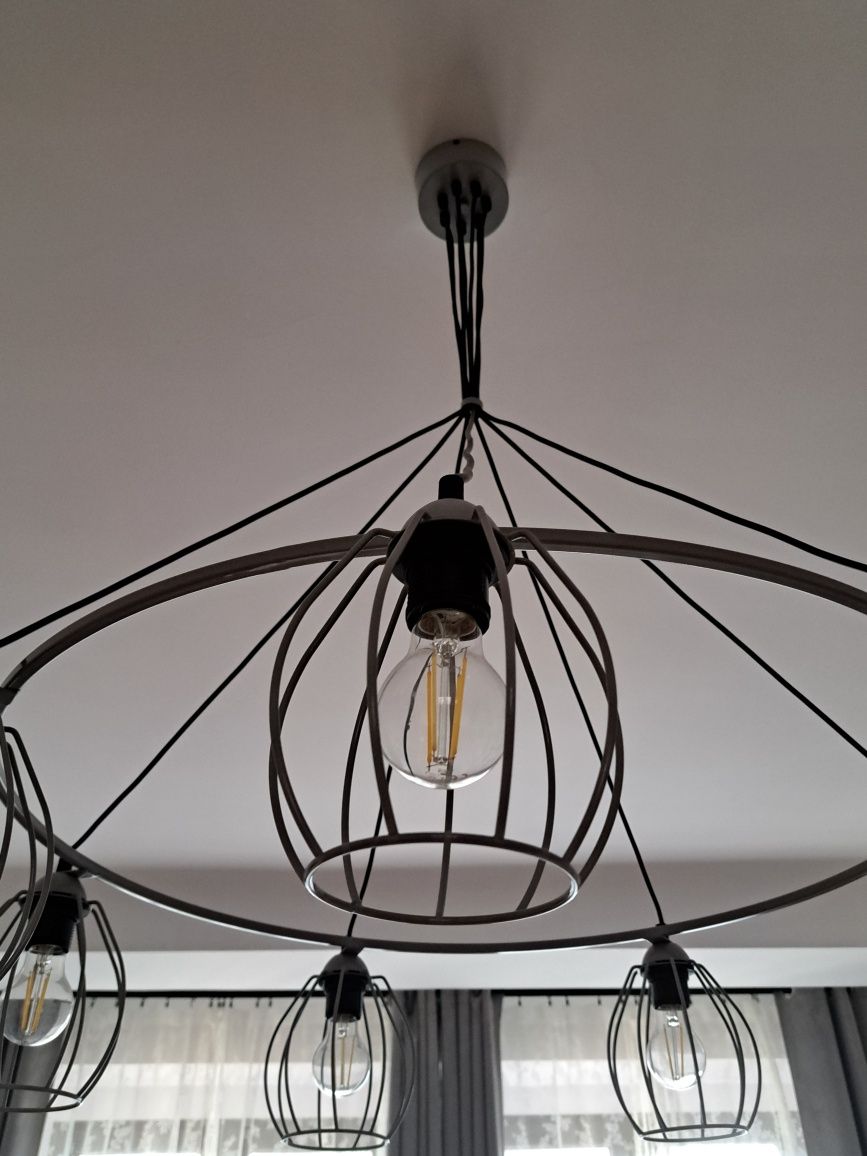 Lampa wisząca loft grafit szara 7xe27 duża 82 industrial salon żyrando