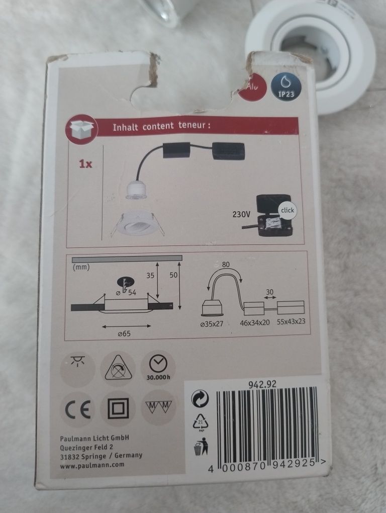 Nowe oczko LED 4W na 230V WW ciepłe światło białe łatwy montaż