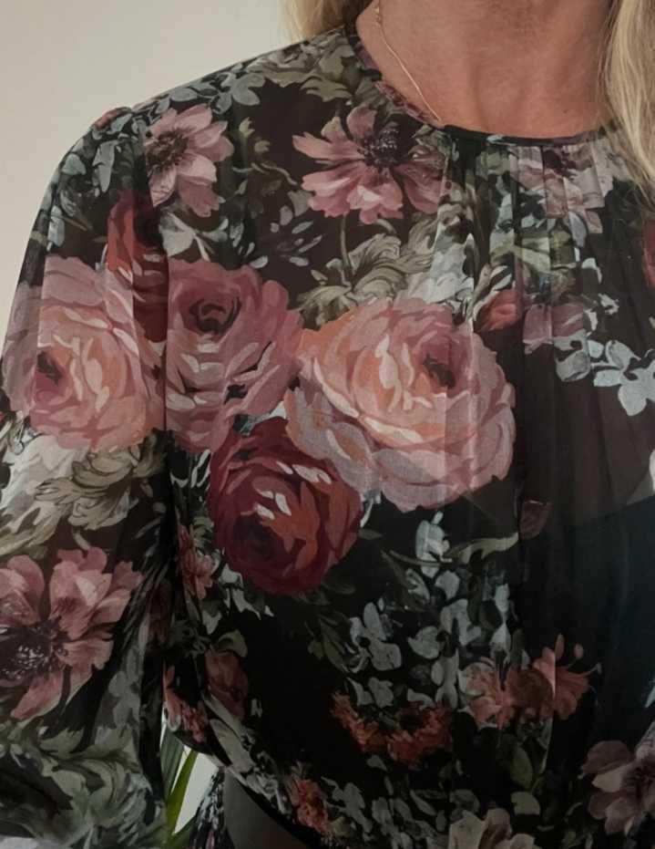 Zara szyfonowa efektowna sukienka z podszewka w kwiaty 38