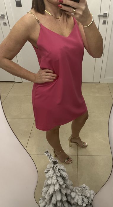 Sukienka róż zwiewna r.38