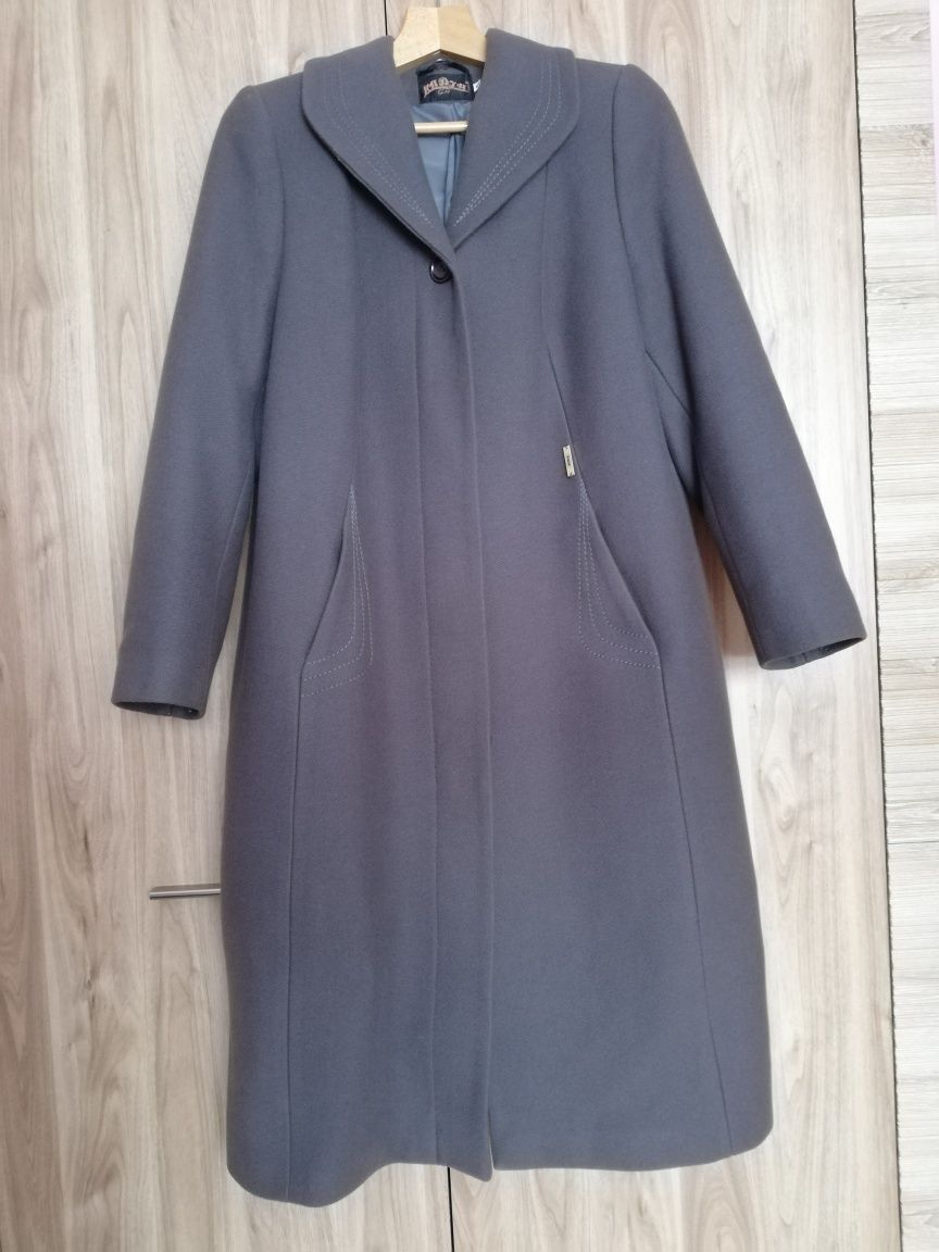 Siwy płaszcz klasyczny damski zimowy rozmiar 42