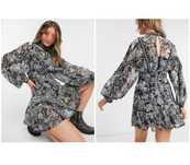 Czarna sukienka mini kwiaty print 42 XL 40 L asos luxe